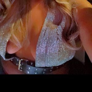 RODEO GIRL RHINESTONE EMBELLISHED HALTER BRA TOP - L